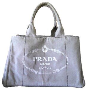 Prada Canapa Handbag Large Gray W/ White Denim Purse Tote W/ COA